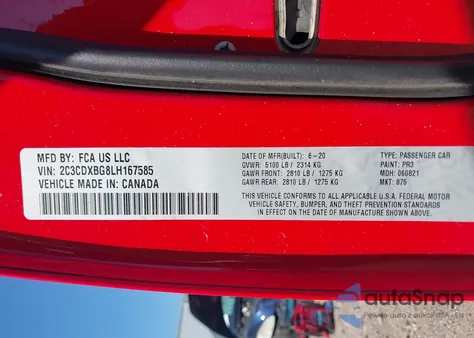 2020 Dodge Charger Sxt Rwd from USA, damaged, VIN 2C3CDXBG8LH167585